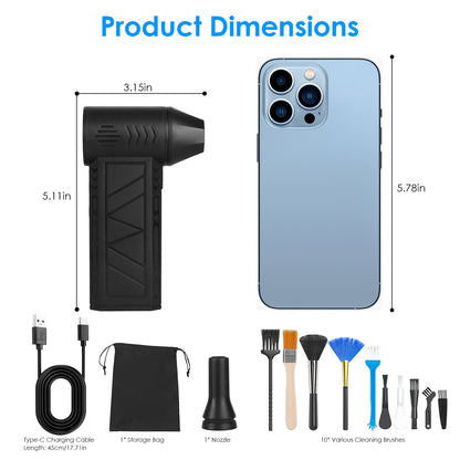 Cordless Electric Air Duster - 150000RPM Rechargeable Compressed Air Blower with LED Light