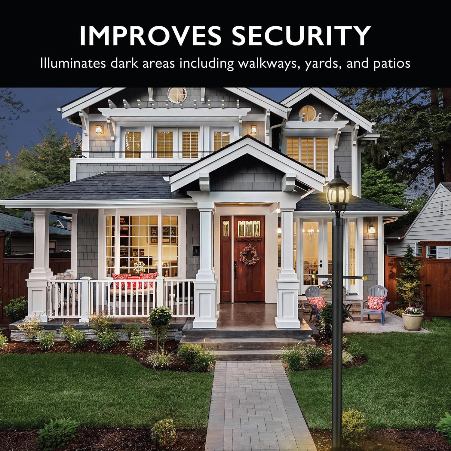 Oakmont Outdoor Lamp Post, Weather-Resistant, Powder-Coated Steel, Easy Installation, Plastic Cross-Arm, Black, 3 In. D X 80 In. H, 501817