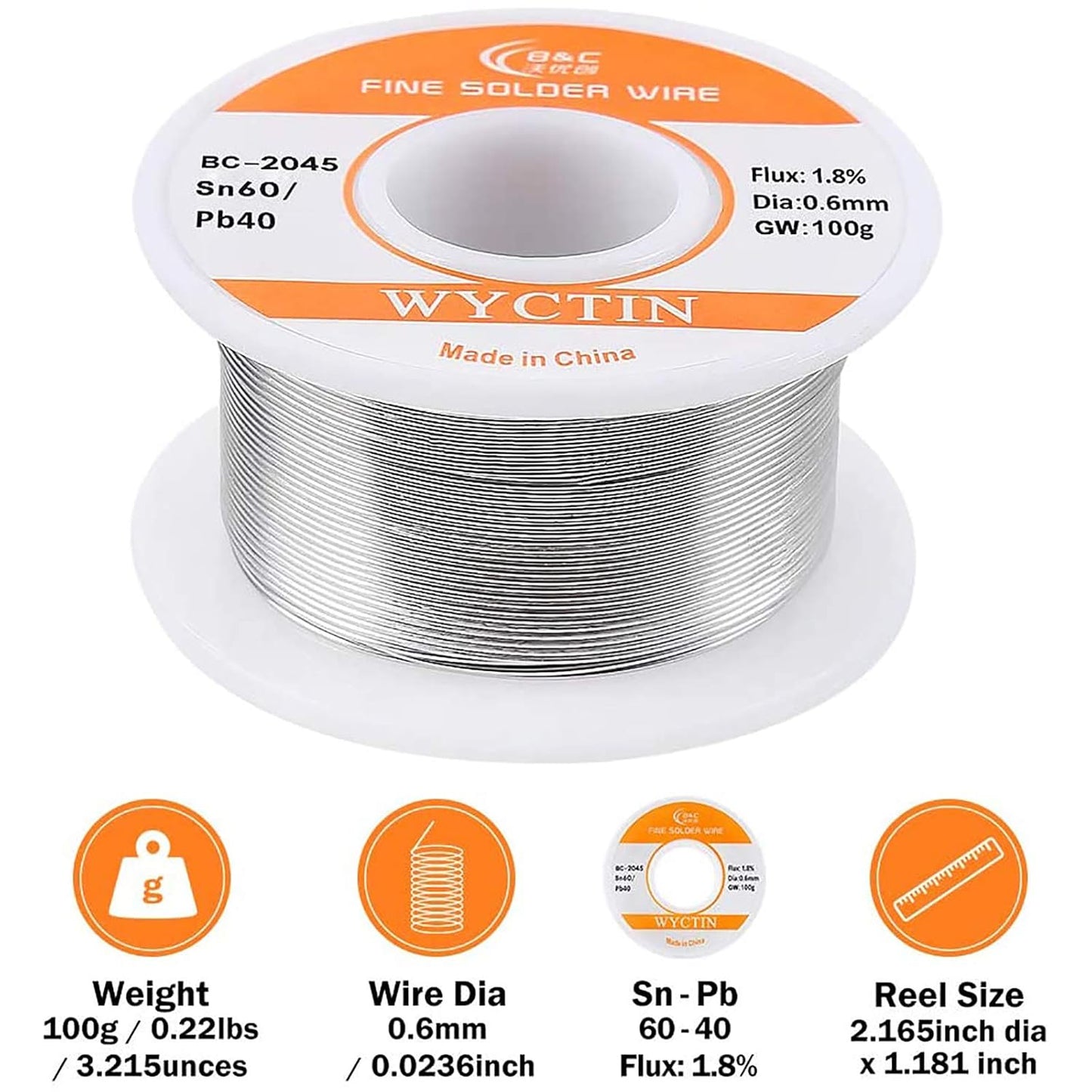 60-40 Tin Lead Solder Wire with Resin Core for Electrical Repair Soldering 0.6Mm 100G