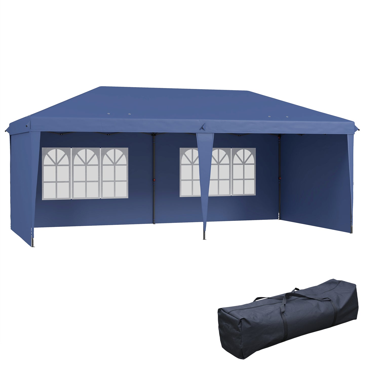 10' x 20' Pop Up Canopy Tent with 4 Sidewalls - Instant Gazebo Shelter with Carry Bag - Blue