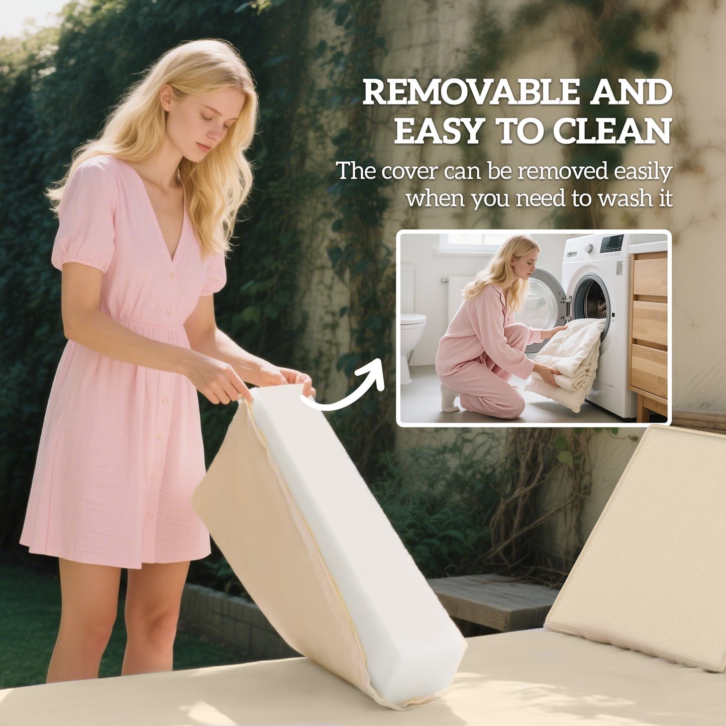 2-Piece Patio Chair Cushions with Backrests - Outdoor Lounge Chair Replacement Cushions - Beige