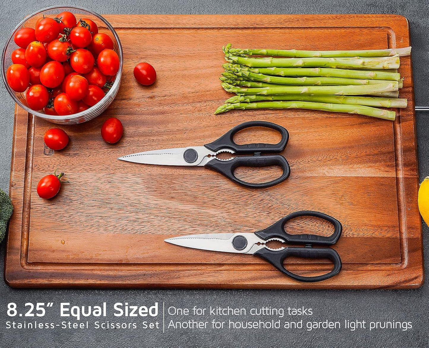 Multifunction Kitchen Scissors 2-Piece Set , Heavy Duty Food Shears for Chicken Meat Vegetable Fish Herb Poultry Stainless Steel Cooking Scissors with Comfortable Handle (Black)