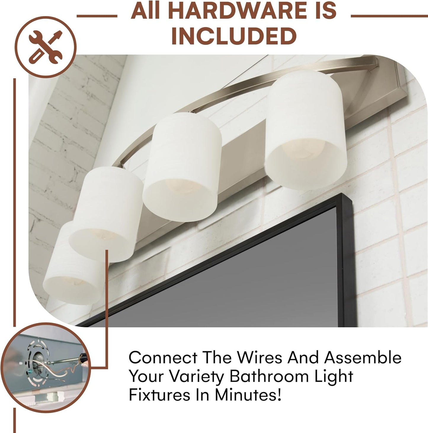 4-Lights Bathroom Vanity Lights - Alloy Steel Bathroom Light Fixtures for Mirrors - Oil-Rubbed Bronze Lighting Bar with Nickel Glass Shade - 8 X 32 X 9 Inches - Bulbs Not Included