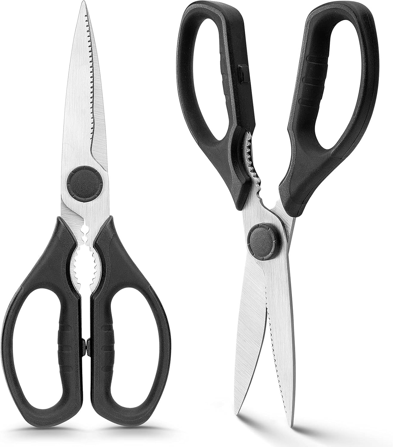 Multifunction Kitchen Scissors 2-Piece Set , Heavy Duty Food Shears for Chicken Meat Vegetable Fish Herb Poultry Stainless Steel Cooking Scissors with Comfortable Handle (Black)