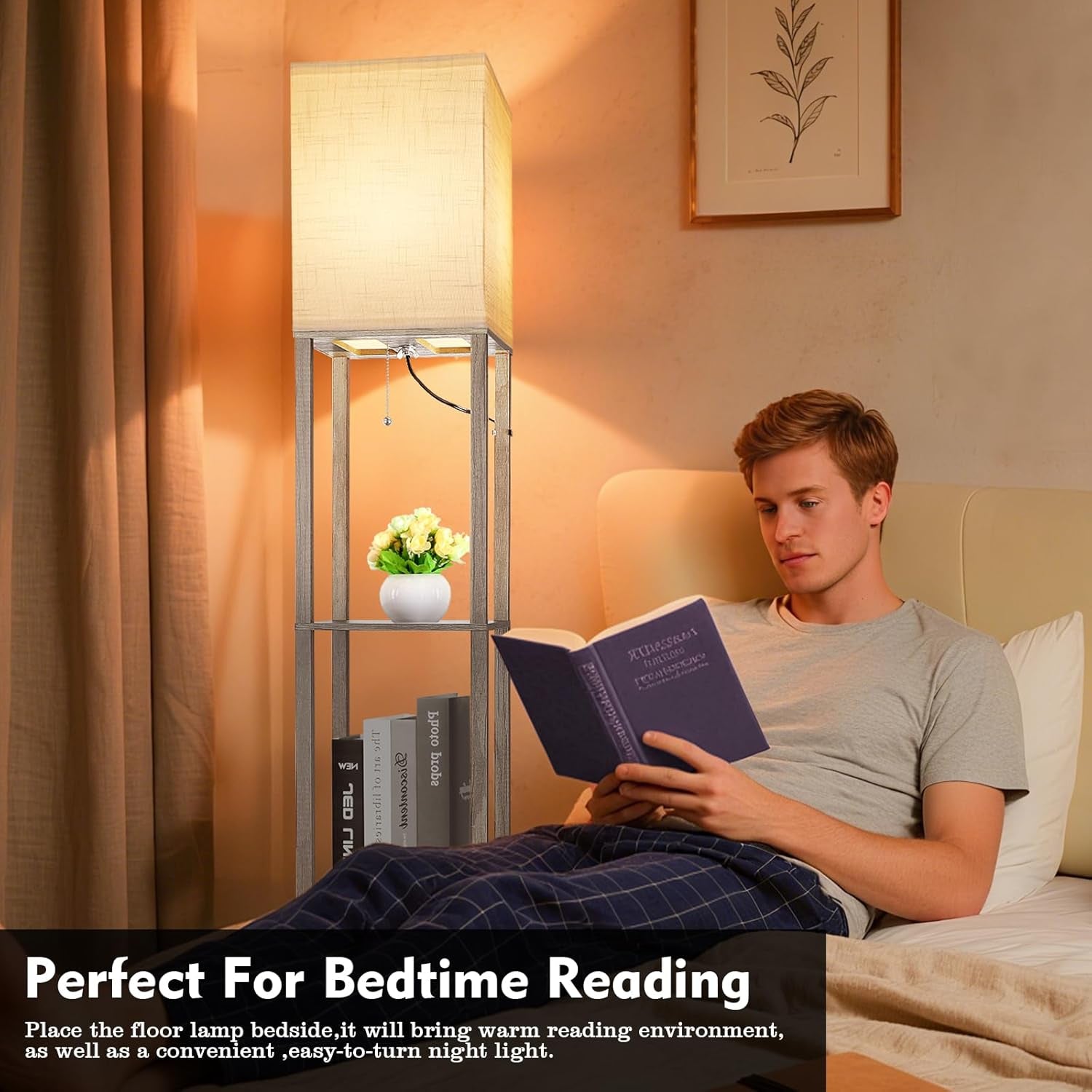 Floor Lamp with Shelves, Shelf Lamp with 3 Color Temperature LED Bulb,Lamps for Living Room, Standing Lamp Modern Tall Standing Light Display Shelf Floor Lamps for Bedroom, Office Home Decor