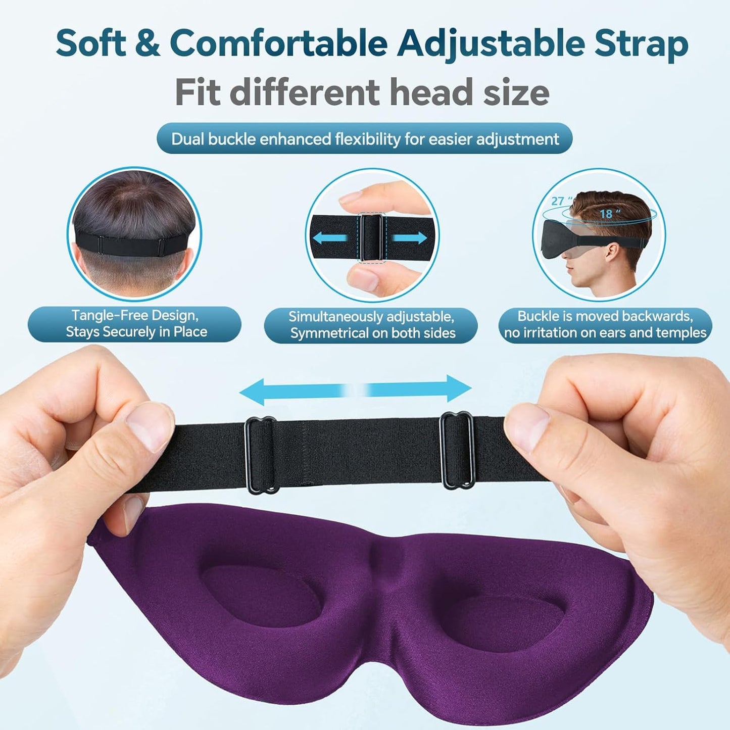 Sleep Mask for Side Sleeper, Light Blocking Sleeping Eye Mask for Women Men, 3D Contoured Cup Night Blindfold, Luxury Eye Cover Eyeshade with Adjustable Strap for Travel, Nap, Purple