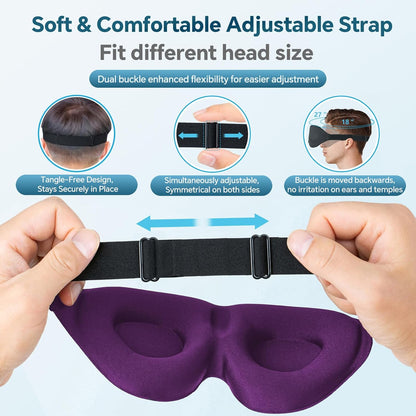 Sleep Mask for Side Sleeper, Light Blocking Sleeping Eye Mask for Women Men, 3D Contoured Cup Night Blindfold, Luxury Eye Cover Eyeshade with Adjustable Strap for Travel, Nap, Purple