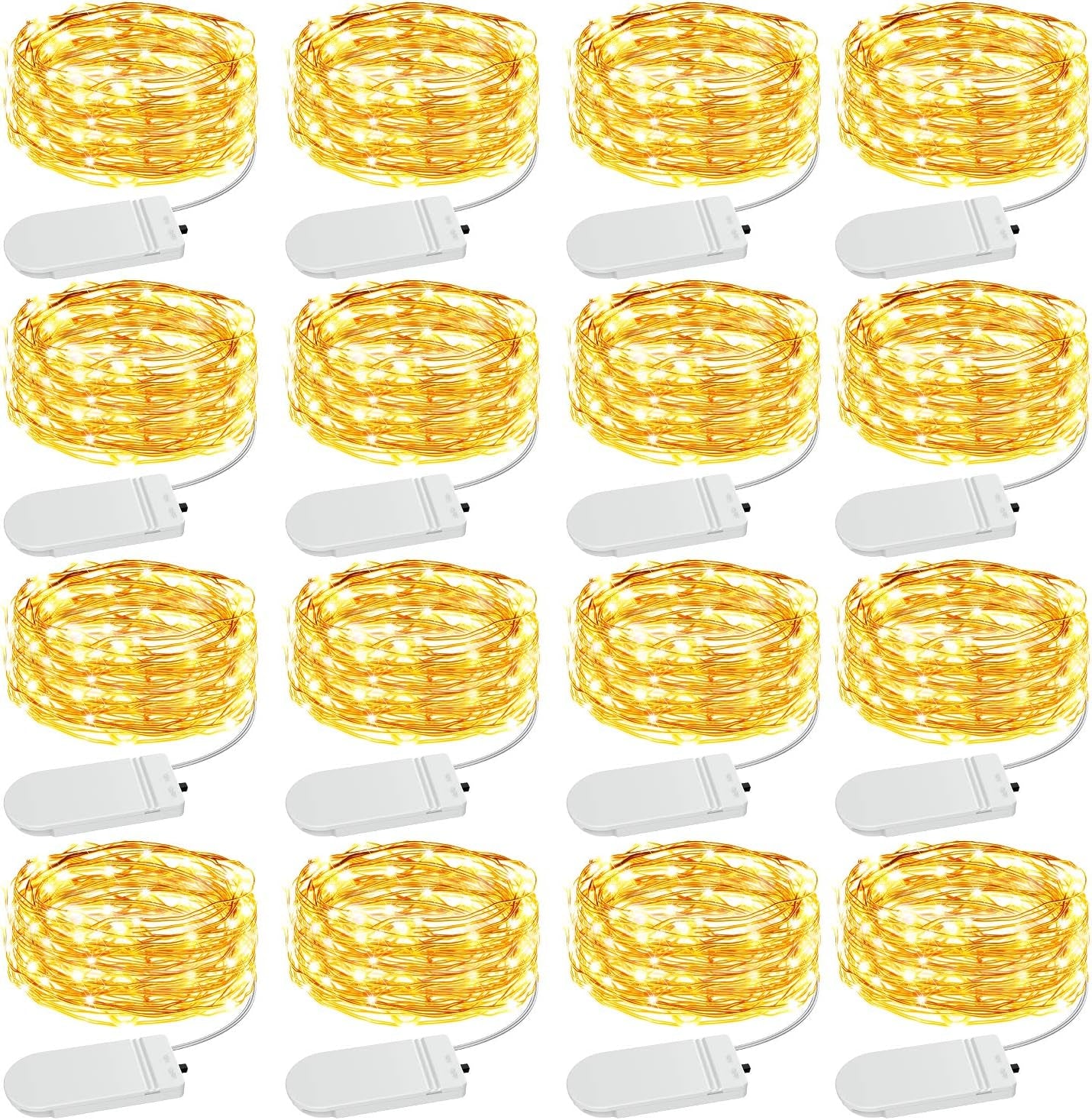 16 Pack Christmas Fairy Lights Battery Operated Warm White, Halloween Small String Lights Copper Wire 20 LED 7Ft, IP68 Waterproof Bottle Light for Wedding Vases Centerpieces Decorations Party