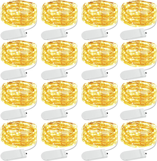 16 Pack Christmas Fairy Lights Battery Operated Warm White, Halloween Small String Lights Copper Wire 20 LED 7Ft, IP68 Waterproof Bottle Light for Wedding Vases Centerpieces Decorations Party