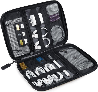 Large Electronics Travel Organizer Case, Tech Accessories Cord Storage Bag for Phone, Power Bank, SD Card, Cables, Black