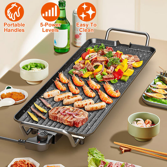 Electric BBQ Grill Griddle - Non-Stick Hot Plate for Indoor & Outdoor Cooking