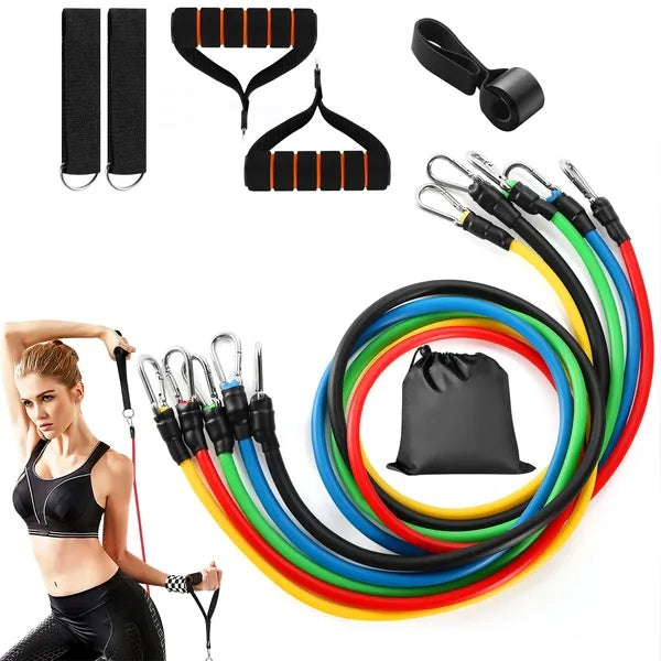 11-Piece Resistance Bands Set - Up to 100 lbs | Complete Home Workout Kit