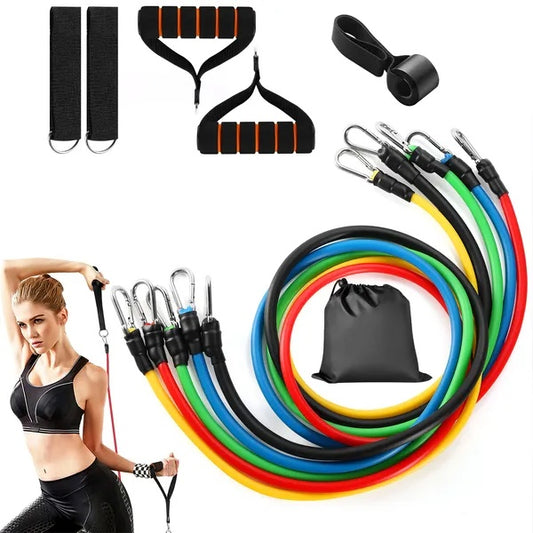 11-Piece Resistance Bands Set - Up to 100 lbs | Complete Home Workout Kit