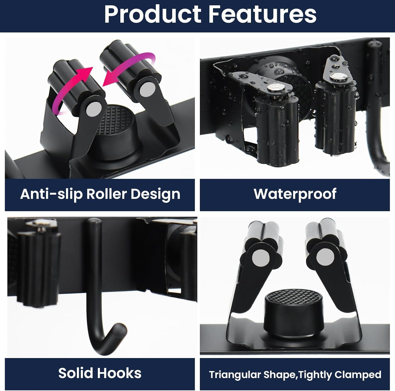 Mop and Broom Holder Wall Mount - 5 Racks and 4 Hooks Broom Hanger Mop Organizer Storage Tool Racks Stainless Steel Heavy Duty Utility Hooks for Home Kitchen Garden Laundry Garage Closet