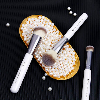Makeup Brushes 3Pcs Foundation Contour Bronzer Brush,Concealer Brush,Blusher Powder Brush, Face Kabuki Travel Buffing Stippling Liquid Blending Makeup Brush Set White