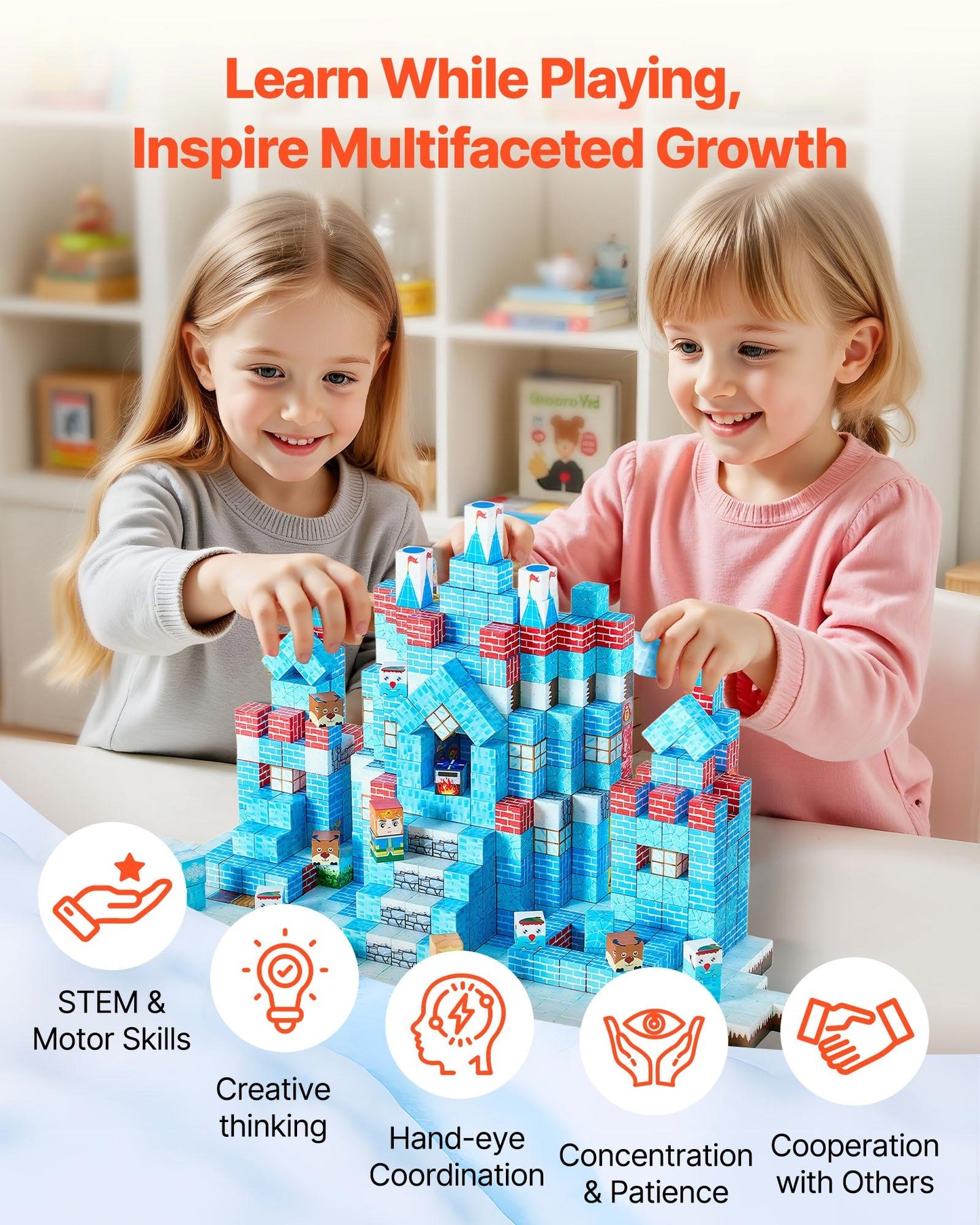 Magnetic Building Blocks 150 PCS Glacier Castle Set - STEM Montessori Toys for Kids