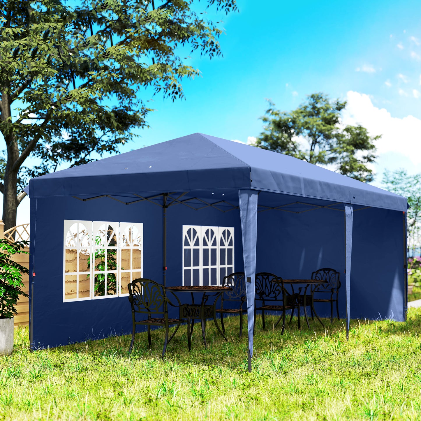 10' x 20' Pop Up Canopy Tent with 4 Sidewalls - Instant Gazebo Shelter with Carry Bag - Blue