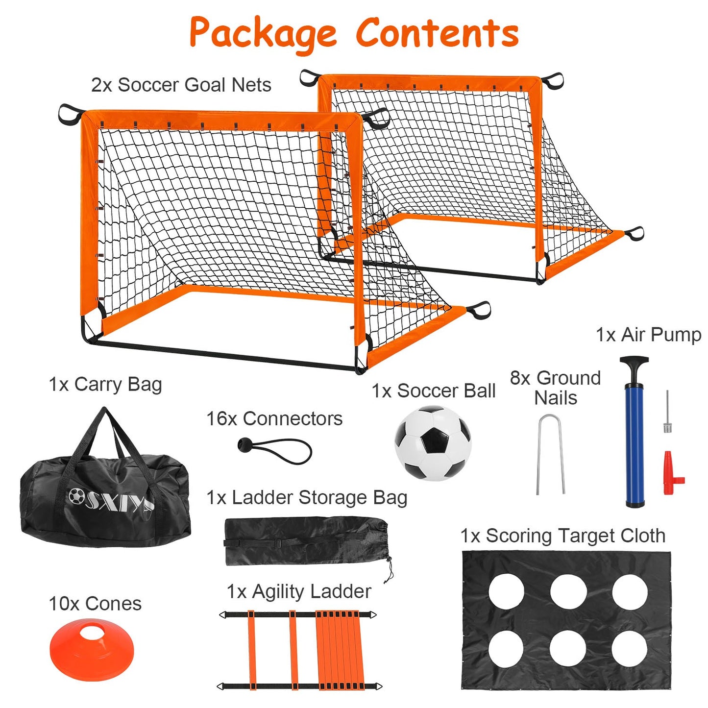 Kids Soccer Goal Set - Portable Training Equipment with Cones, Agility Ladder & Carry Bag