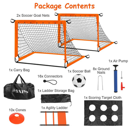 Kids Soccer Goal Set - Portable Training Equipment with Cones, Agility Ladder & Carry Bag