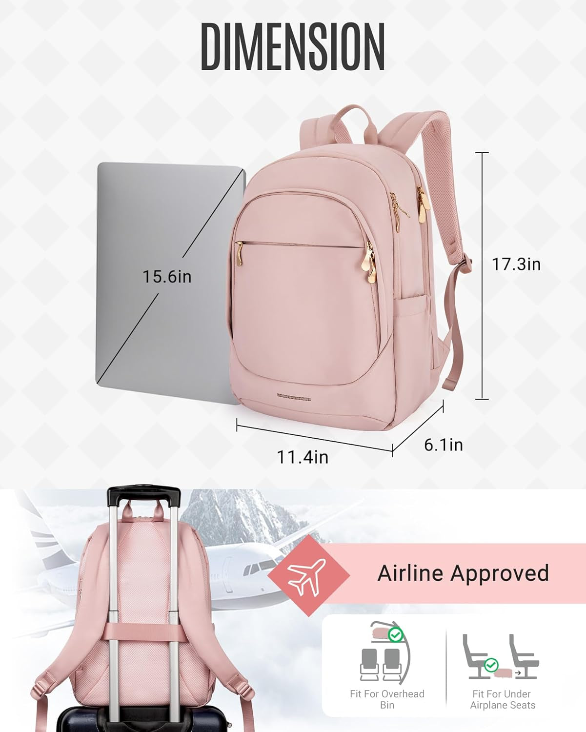 Collge Laptop Backpack, 15.6 Inch Laptop Travel Backpack for Women, College Computer Bookbag Casual Bag for Work Travel College, Gifts for Women,Pink