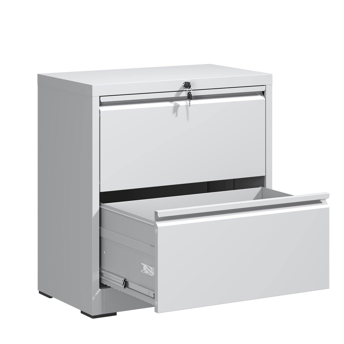 2 Drawer Lateral File Cabinet With Lock, Metal Lateral Filing Cabinet For Home Office, Steel Wide Horizontal Filing Cabinets For Letter Legal A4 F4 Hanging Files White
