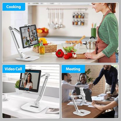 Multi-Angle Adjustable Tablet Stand, 360 Swivel Ipad Stand Aluminum Desk Mount Fits 4'-11" Tablets White
