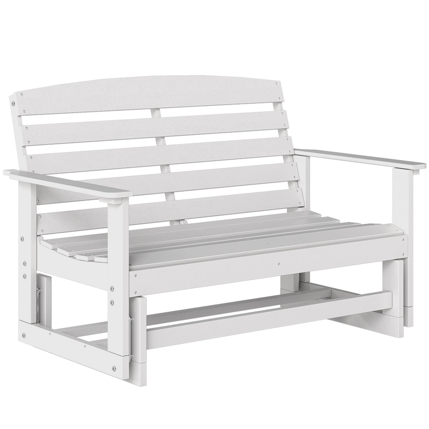 Patio Glider Bench - HDPE Slatted Double Rocking Chair for Outdoor Porch & Garden - White