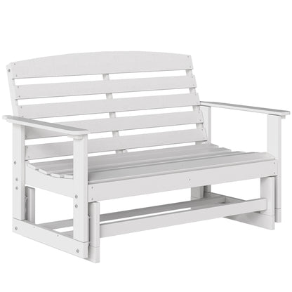 Patio Glider Bench - HDPE Slatted Double Rocking Chair for Outdoor Porch & Garden - White