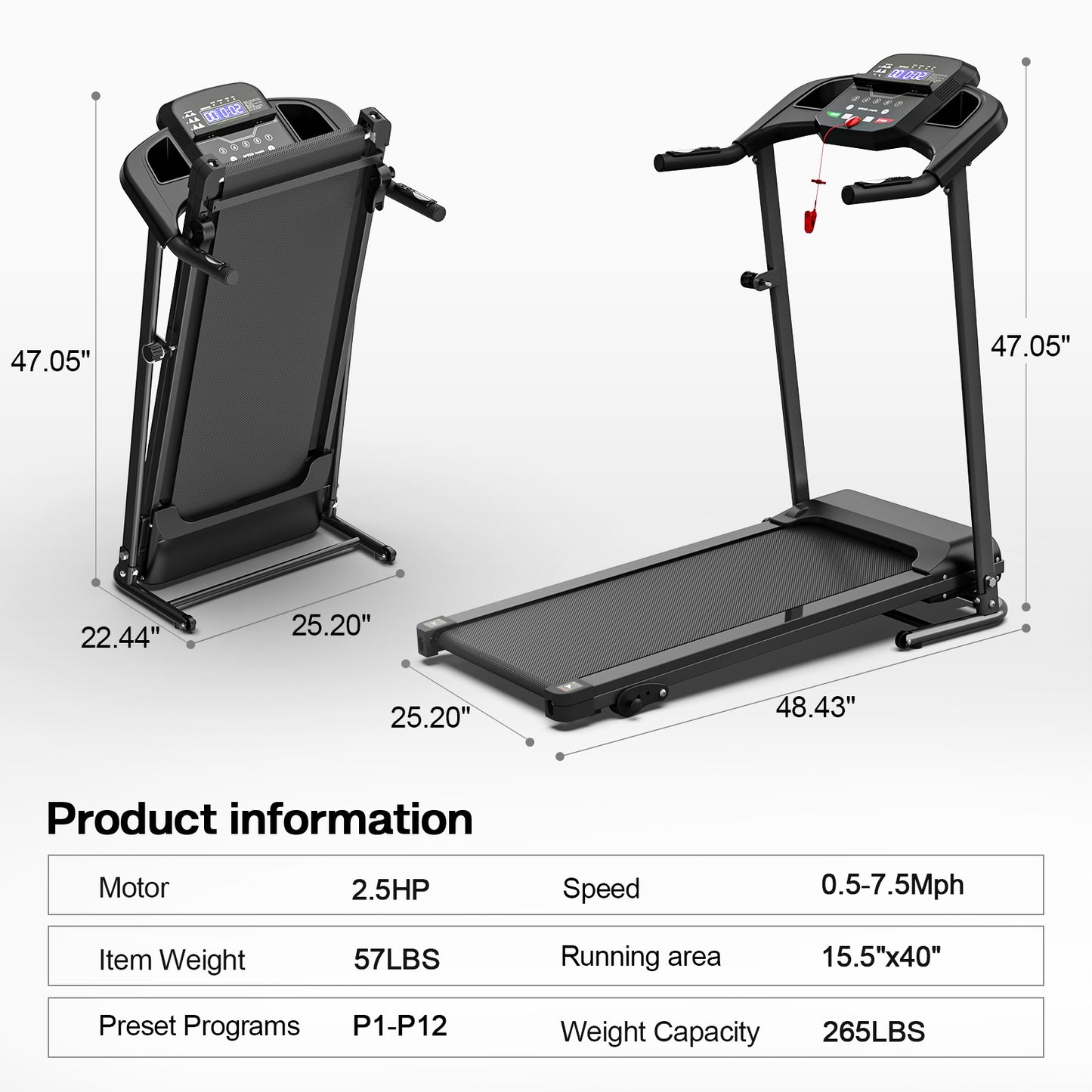 JK106 Treadmill - Compact Folding Running Machine with LED Display for Home Gym