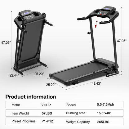 JK106 Treadmill - Compact Folding Running Machine with LED Display for Home Gym