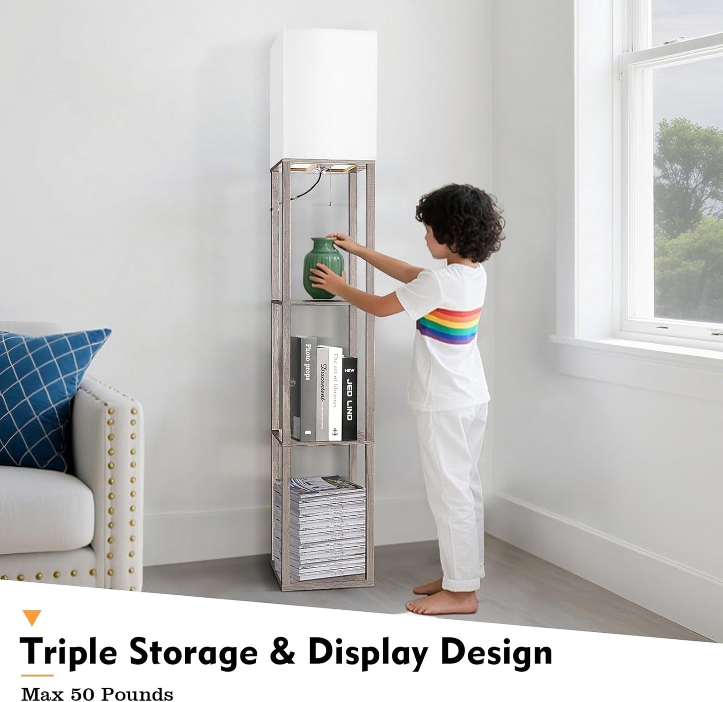 Floor Lamp with Shelves, Shelf Lamp with 3 Color Temperature LED Bulb,Lamps for Living Room, Standing Lamp Modern Tall Standing Light Display Shelf Floor Lamps for Bedroom, Office Home Decor