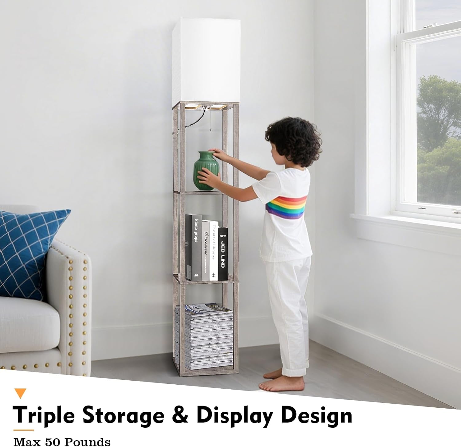 Floor Lamp with Shelves, Shelf Lamp with 3 Color Temperature LED Bulb,Lamps for Living Room, Standing Lamp Modern Tall Standing Light Display Shelf Floor Lamps for Bedroom, Office Home Decor