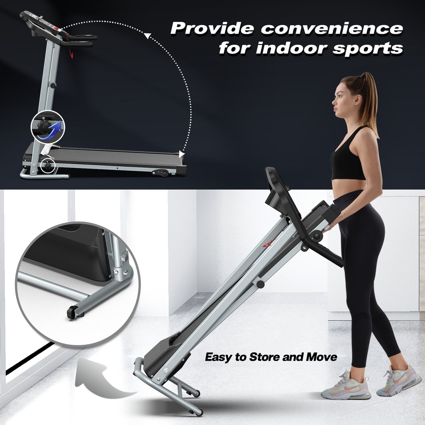 JK106 Treadmill - Compact Folding Running Machine with LED Display for Home Gym