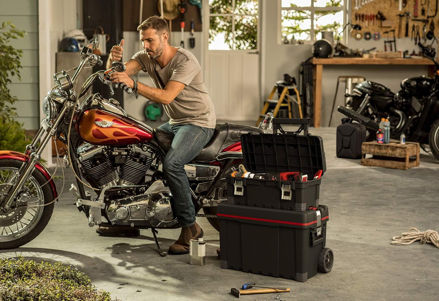 Mobile Hawk Cart and Stackable Tool Box System and Organizer with Telescopic Comfort Grip Handle - Perfect Organization and Storage Chest for Power Drill, Tape Measure, and Small Parts