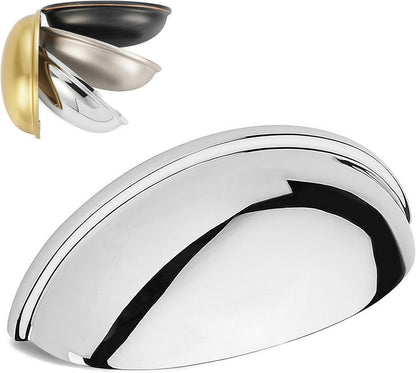 10 Pack 3 Inch Bin Cup Drawer Pulls Polished Chrome Cabinet Handles Chrome Cabinet Pulls for Kitchen Cabinets Drawer Dresser Cupboard Bedroom Bathroom