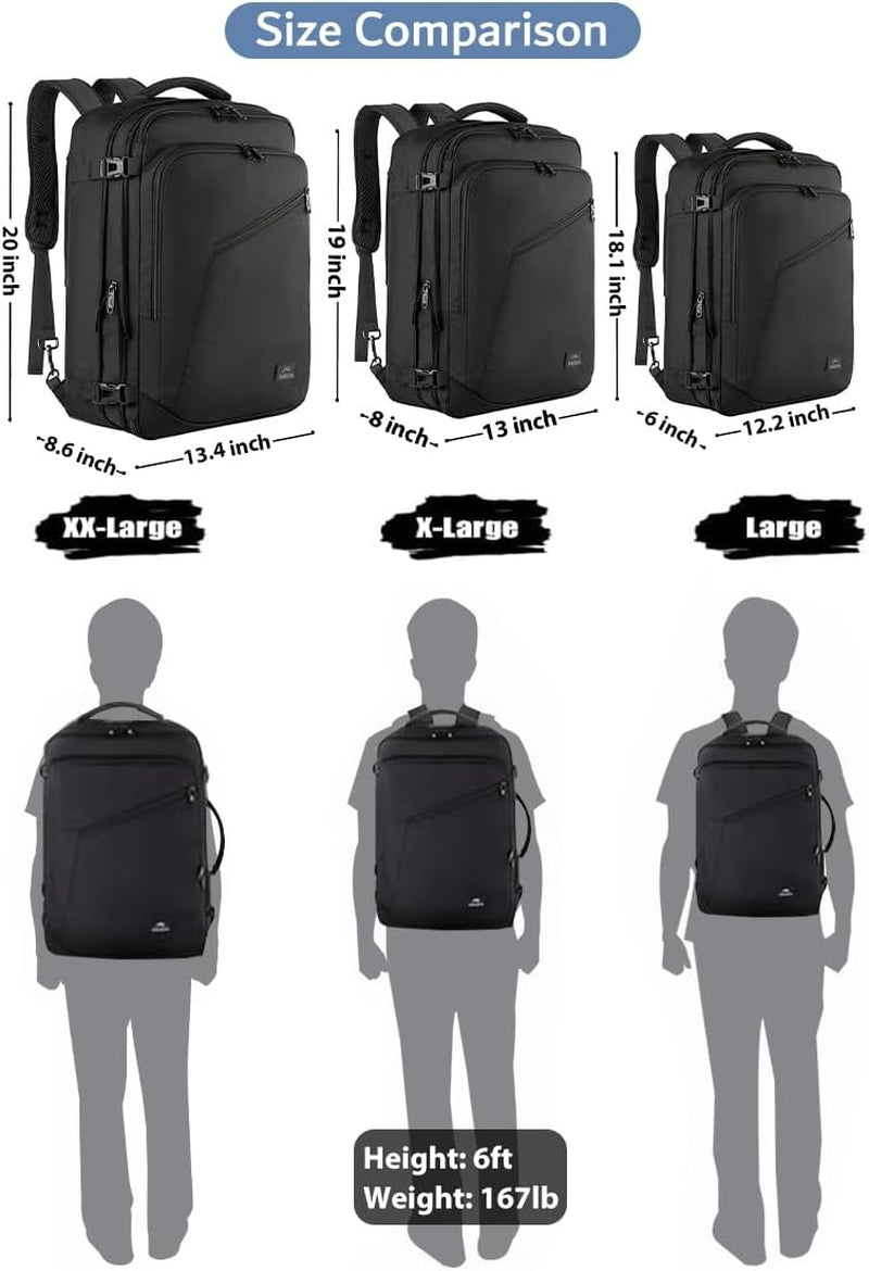 Carry on Backpack, Extra Large Travel Backpack Expandable Airplane Approved Weekender Bag for Men and Women, Water Resistant Lightweight Daypack for Flight 40L, Black