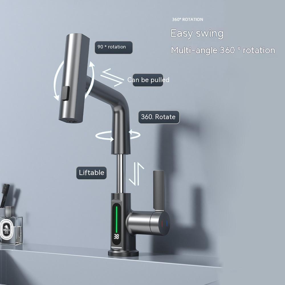 Smart Digital Display Faucet – Pull-Out Basin Faucet with LED Temperature Display & 360° Rotation