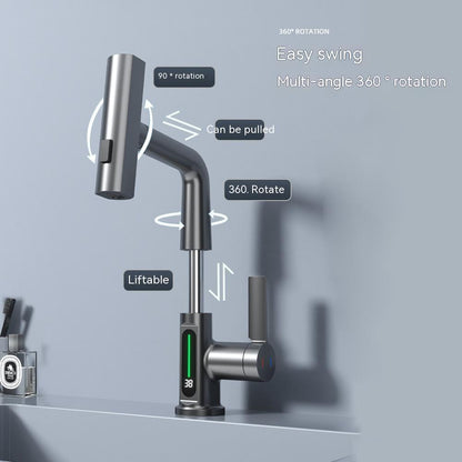 Smart Digital Display Faucet – Pull-Out Basin Faucet with LED Temperature Display & 360° Rotation
