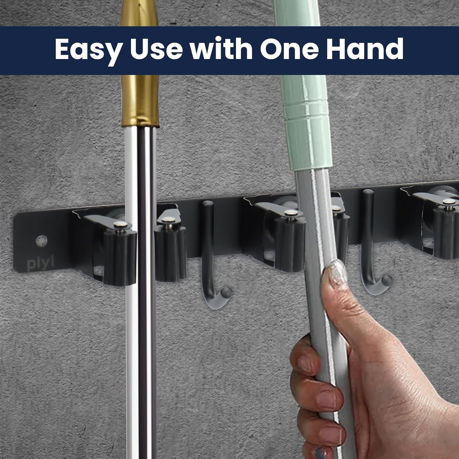 Mop and Broom Holder Wall Mount - 5 Racks and 4 Hooks Broom Hanger Mop Organizer Storage Tool Racks Stainless Steel Heavy Duty Utility Hooks for Home Kitchen Garden Laundry Garage Closet