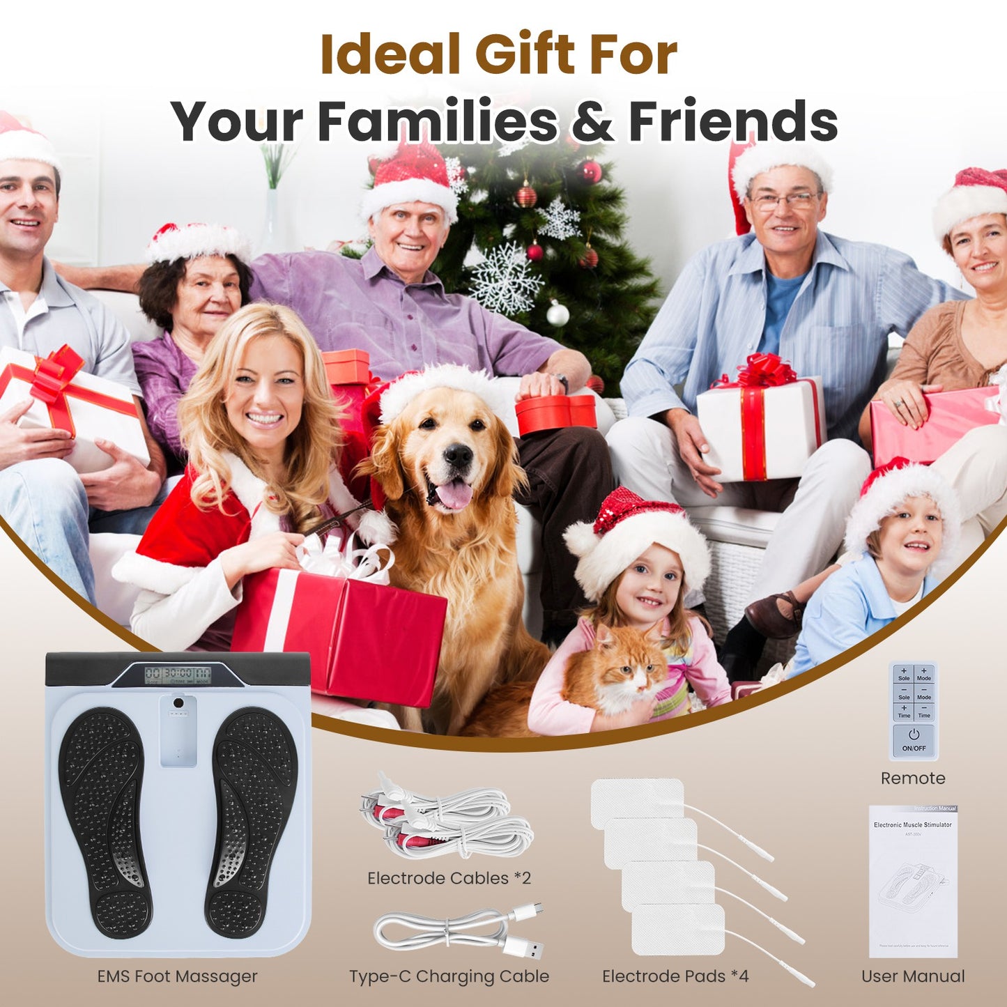 Rechargeable EMS Foot Massager - TENS Stimulator with 10 Modes & 50 Intensity Levels