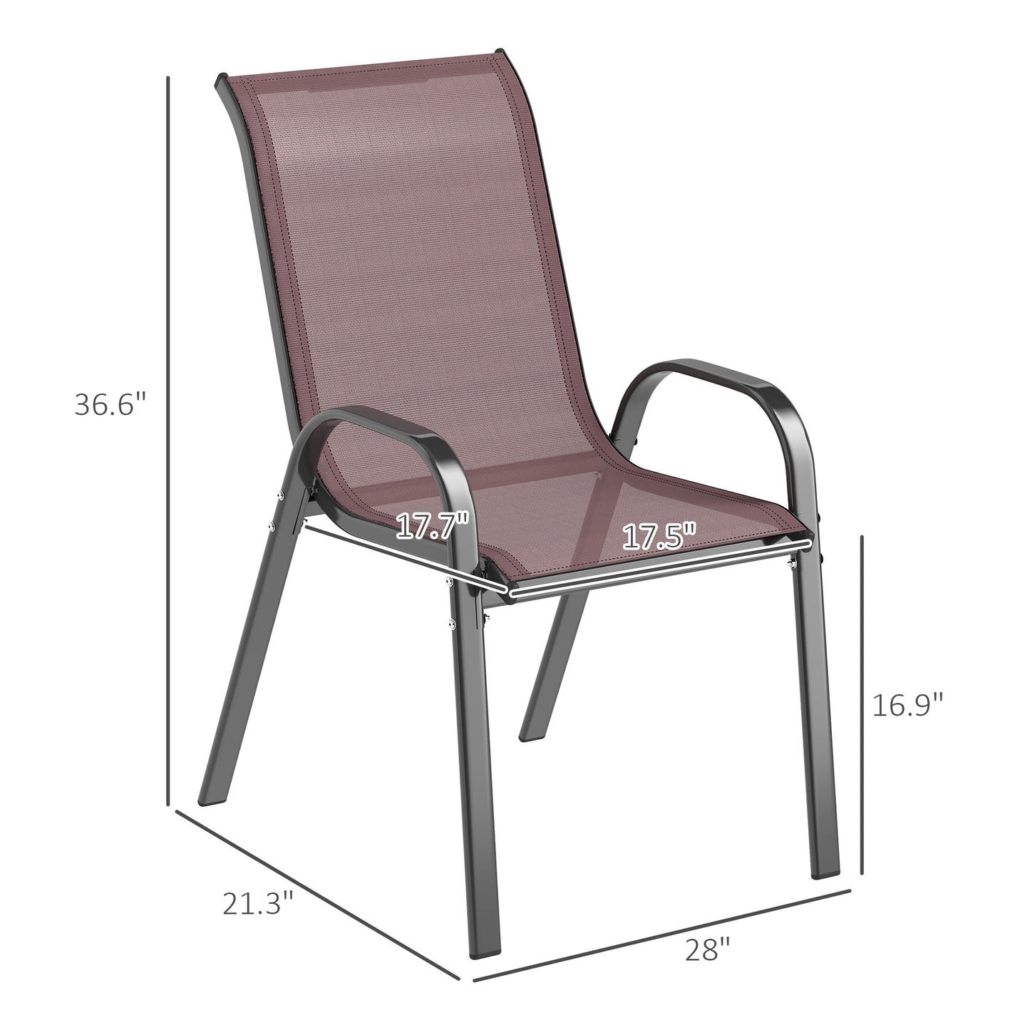 Set of 4 Outdoor Dining Chairs - Stackable Patio Chairs with High Back & Breathable Mesh - Brown