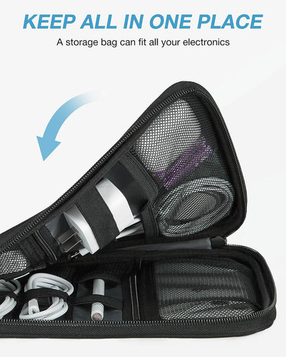 Large Electronics Travel Organizer Case, Tech Accessories Cord Storage Bag for Phone, Power Bank, SD Card, Cables, Black