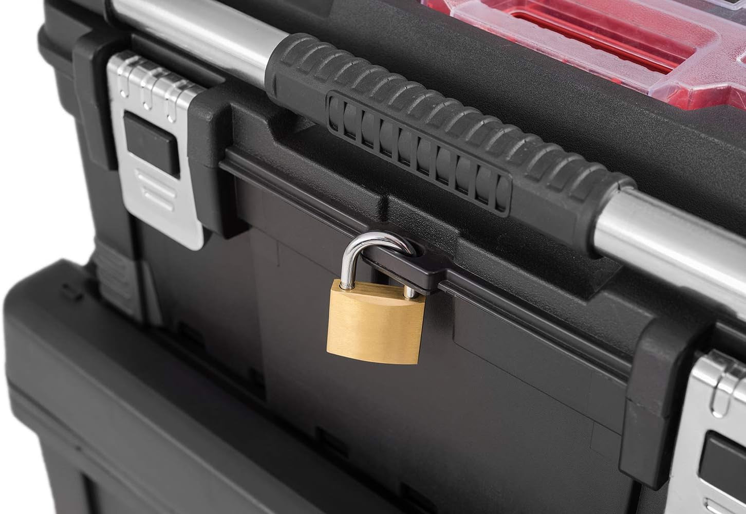 Mobile Hawk Cart and Stackable Tool Box System and Organizer with Telescopic Comfort Grip Handle - Perfect Organization and Storage Chest for Power Drill, Tape Measure, and Small Parts