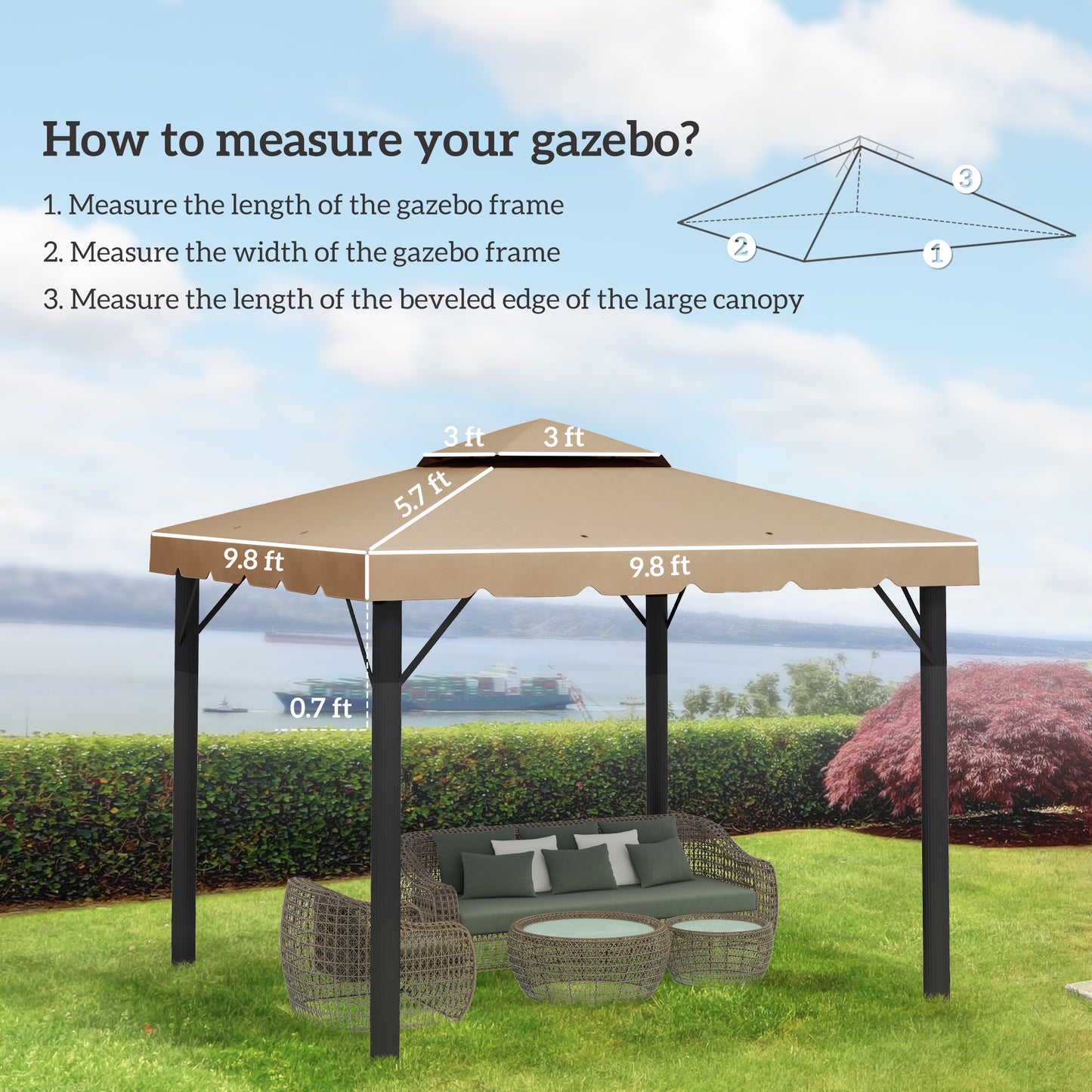 10' x 10' Gazebo Replacement Canopy - Model 84C-051 / 84C-269 Compatible - Khaki