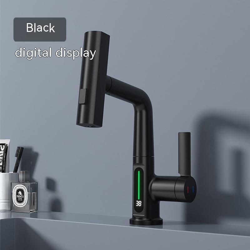 Smart Digital Display Faucet – Pull-Out Basin Faucet with LED Temperature Display & 360° Rotation