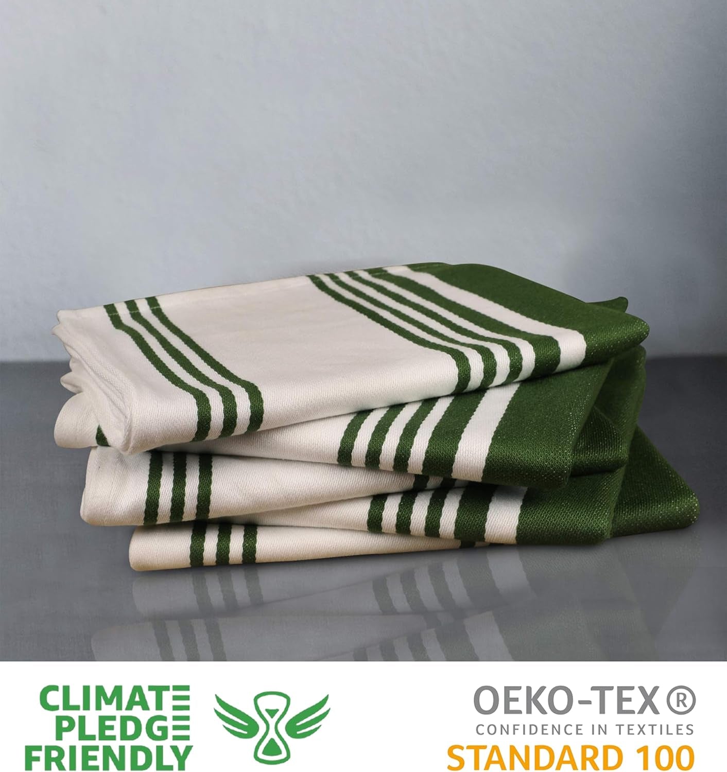 Kitchen Towels (20X30 Inches 6 Pack) Extra Large Premium Dish Towels for Kitchen Green & White Dish Cloths Highly Absorbent 100% Cotton Kitchen Hand Towels with Hanging Loop Tea Towels