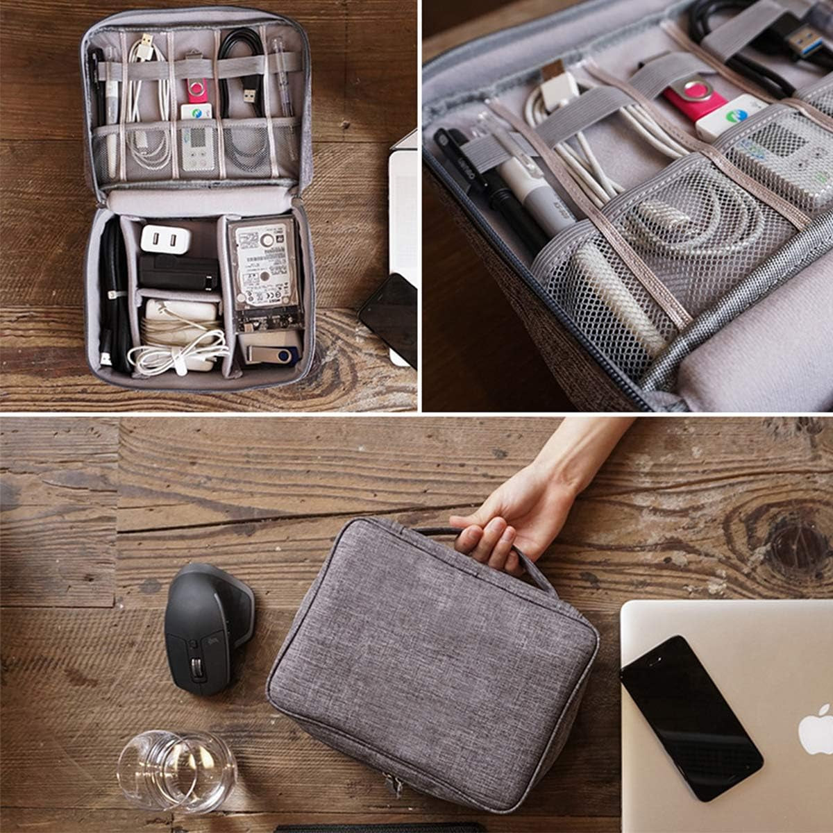 Electronics Organizer, Electronic Accessories Bag Travel Cable Organizer Three-Layer for Ipad Mini, Kindle, Hard Drives, Cables, Chargers