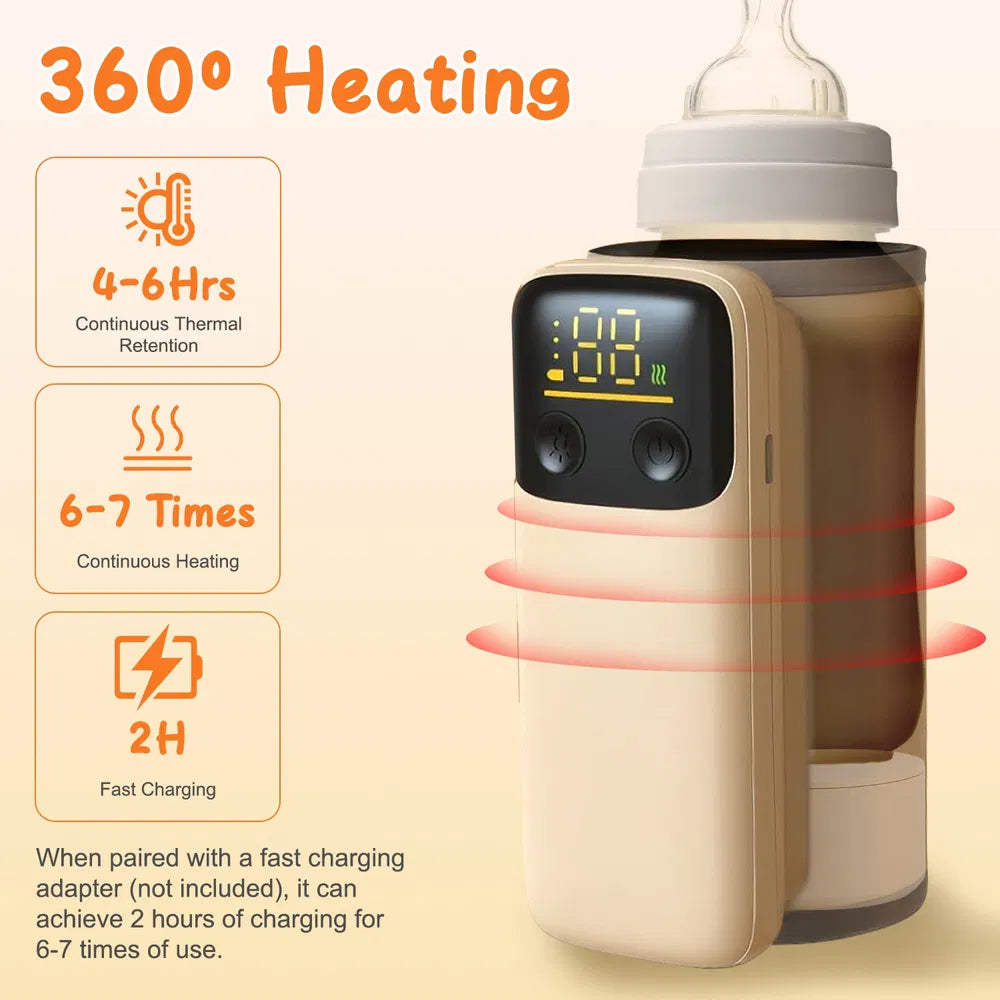 Portable Baby Bottle Warmer with Night Light - 6 Heating Levels for Travel & Home