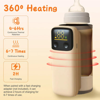 Portable Baby Bottle Warmer with Night Light - 6 Heating Levels for Travel & Home