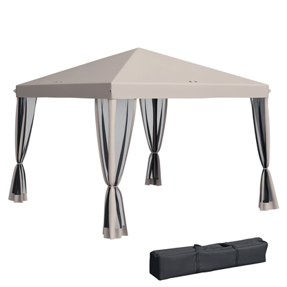 10' x 10' Pop Up Canopy Tent with Netting - Instant Gazebo Screen House for Outdoor, Patio & Camping - Beige